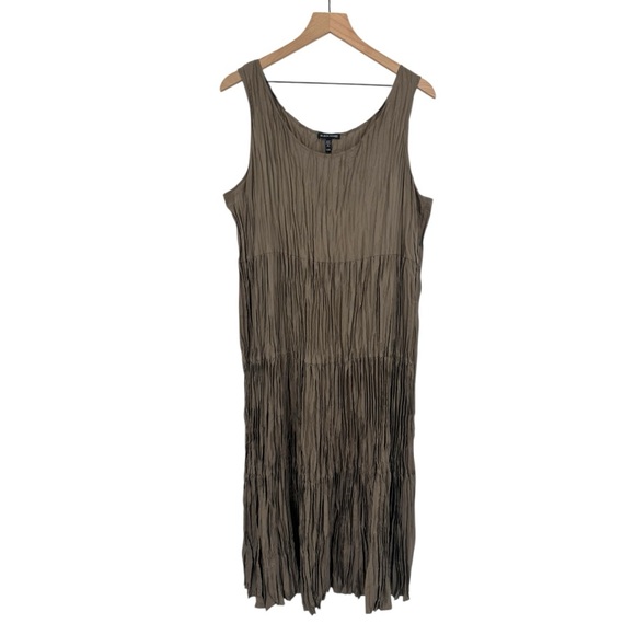 Eileen Fisher Crushed Silk Tiered Midi Dress Brown Size XL Sleeveless - Picture 7 of 14